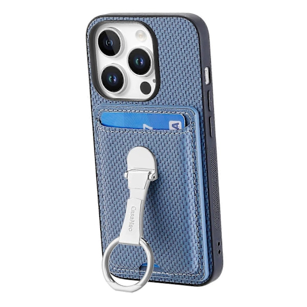 C1-9 Fodral till iPhone 16 Pro med Ställ Läder Kortfack Baksida Kolfibertextur - Grön Multicolor Blue