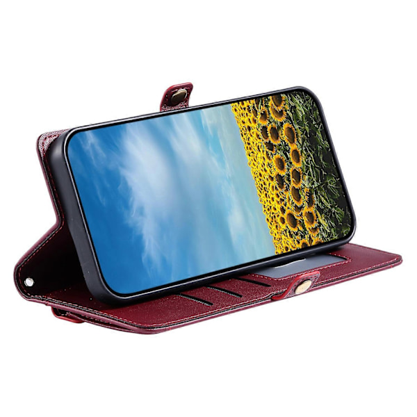 Læderetui med håndledsrem, pung og stativ til Motorola Edge 60 5G/ 60 Fusion 5G Multicolor Wine Red