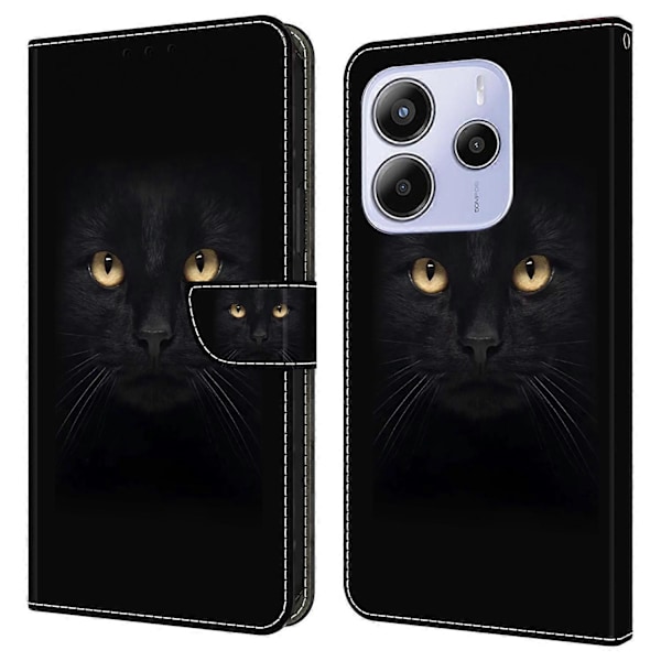 Xiaomi Redmi Note 14 5G Kotelo Magneettilukolla 3D Kuvio Nahkainen Lompakko Puhelinkotelo Multicolor Black Cat