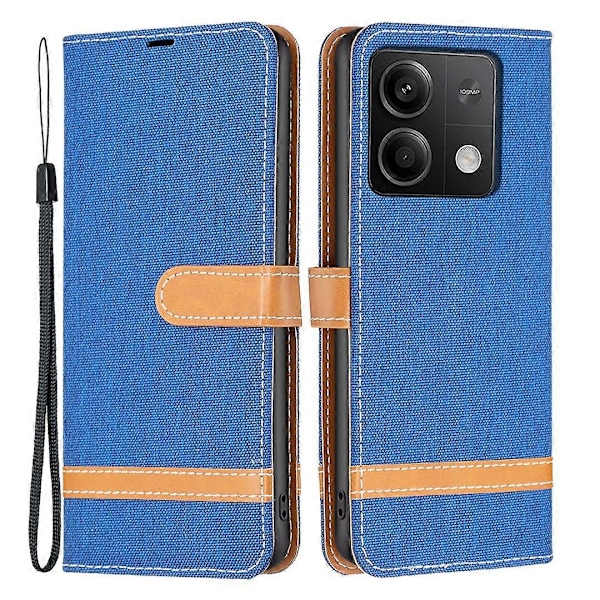 Xiaomi Redmi Note 13 5G Nahkainen puhelinkotelo Lompakkokansi Farkkukangas Yhdistelmä Multicolor Sapphire