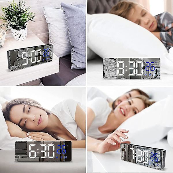 Led digital elektronisk minimalistisk spegelklocka med röststyrning A