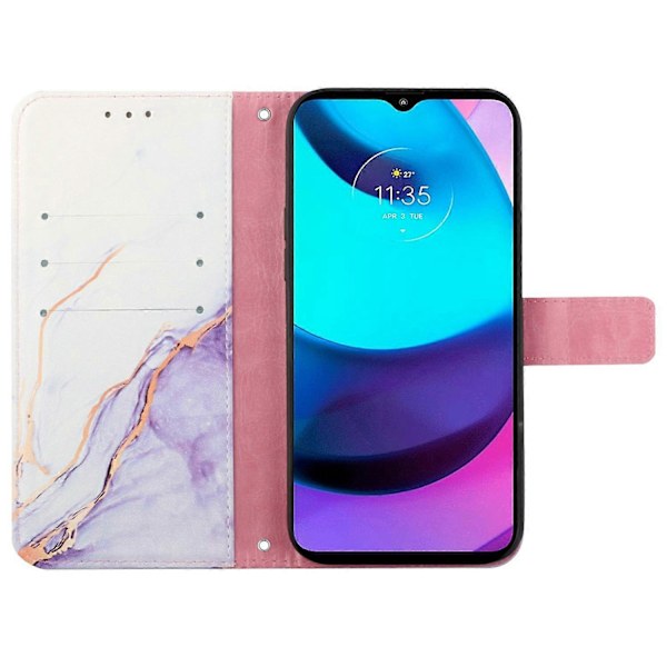 Motorola Edge 40 Neo 5G -puhelimen nahkakotelo olkahihnalla, marmorikuvioinen puhelinjalustakansi Multicolor White+Purple LS006