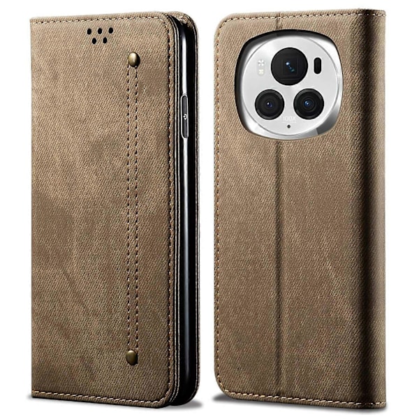 För Honor Magic6 5G Fodral Jeans Tyg Textur Flip Läder Telefonskal Multicolor Khaki