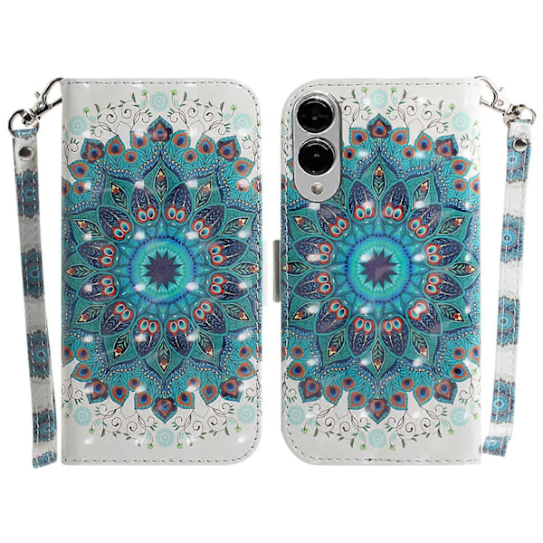 Til Samsung Galaxy S25 Edge Etui Mønstertryk Læder Wallet Telefon Cover med Håndledsrem Multicolor Peacock Wreath