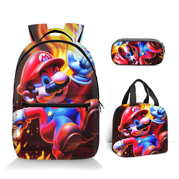 Super Mario Printed Ryggsäck Student Polyester Tecknad Barn Ryggsäck Tredelad Set Style 3
