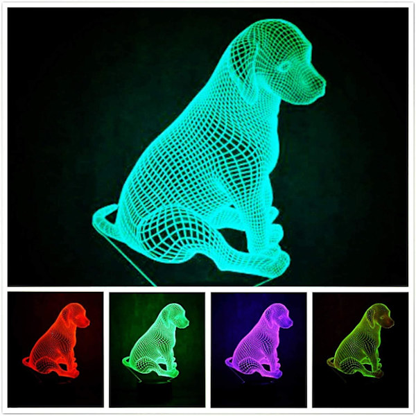 3d Hund Nattljus Djurlampa Skrivbord Optisk Illusion Lampor 7 färgskiftande lampor Led Bordslampa Xmas Hem Kärlek Födelsedag Barn Barn Dekor Leksak Present