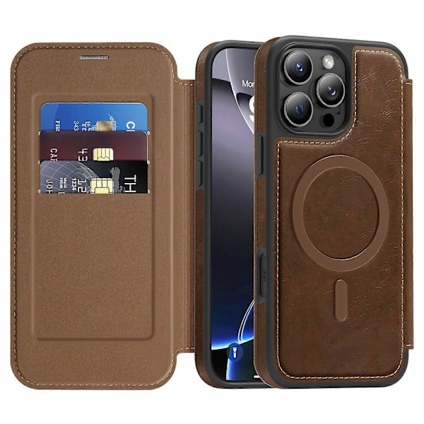 iPhone 16 Pro -nahkakotelo, yhteensopiva MagSafe-latauksen kanssa, RFID-suojattu korttipidike Multicolor Coffee