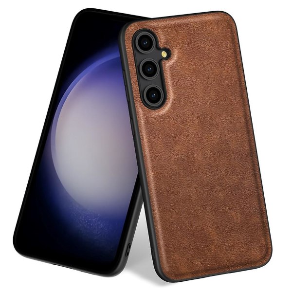 För Samsung Galaxy S23 Fe Retro phone case Pu läderbelagd Tpu+pc halkfritt cover Brown