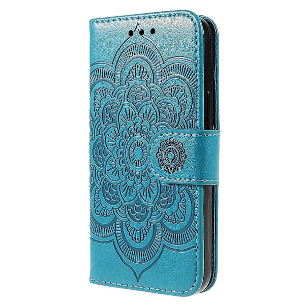 Präglad Mandala Blomma PU Läder Telefonställ Skydd Plånboksfodral med Rem för iPhone 13 6.1 tum Multicolor Style G