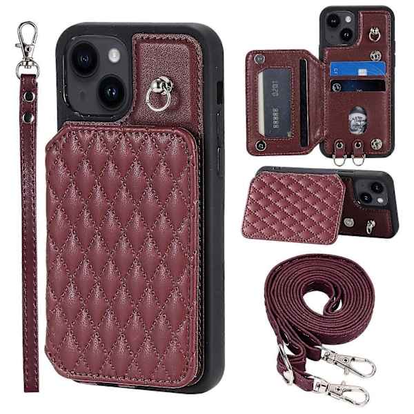 Style 008 Til iPhone 15 Plus RFID Blokerende Stødsikkert Cover PU+TPU Telefon Shell med Stropper Multicolor Style C
