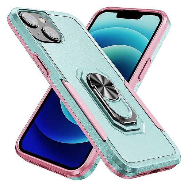 iPhone 15 PC+TPU Iskunkestävä Suojakuori Pudotussuojaava Puhelinkotelo Sormuksella ja Jalustalla Multicolor Style H