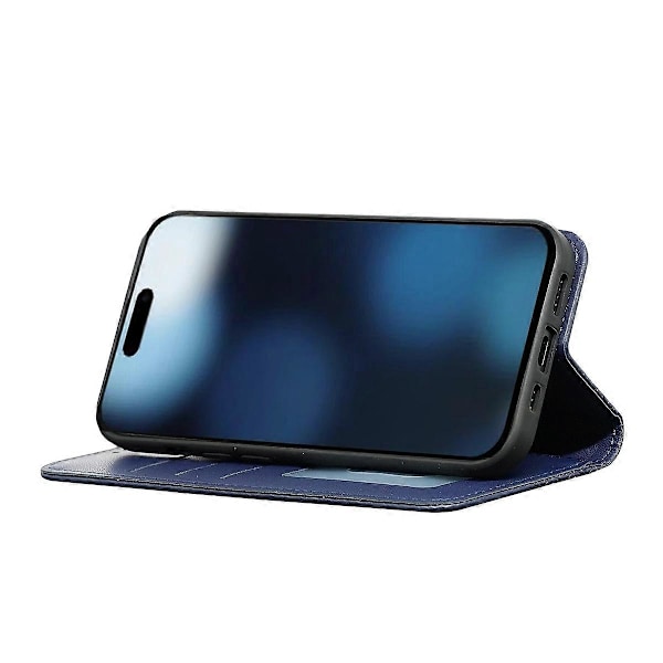 Plånboksfodral för iPhone 16 Pro Stark Magnetisk Rutmönstrad Präglad Läder Flip Cover Multicolor Blue