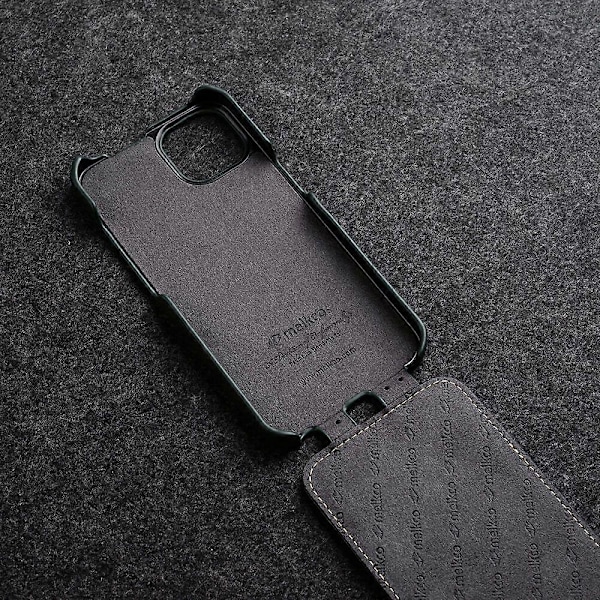 MELKCO Fodral för iPhone 15 Plus Vertikal Flip Äkta Läder+PC Stöttåligt Skal Multicolor Style B