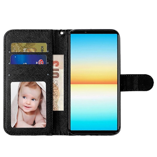 För Sony Xperia 10 V Mobilskal 3D Mönstertryck Flip Ställ PU Läder Plånboksfodral med Rem