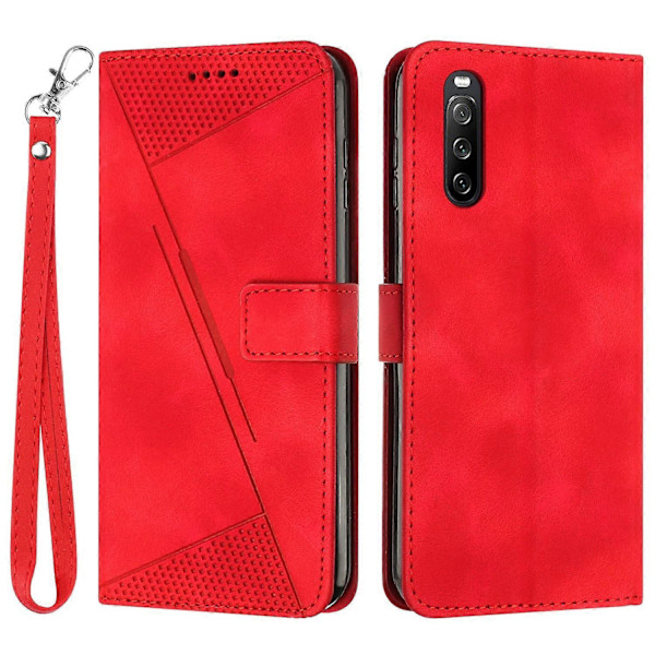 PU Læder Etui til Sony Xperia 10 V, Stand Wallet Trekant Præget Mobiltelefon Cover Multicolor Style B