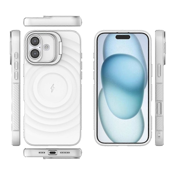 Magnetiskt skal för iPhone 16 Plus PC Ställ Vågmönster TPU Telefonskal - Grå Multicolor White