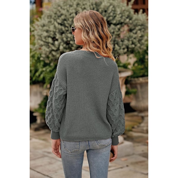 Dame 2023 Vinter Pullover Sweater Afslappet Langærmet Rund Hals Løs Tyk Strikket Jumper Toppe Bluse Grey Large