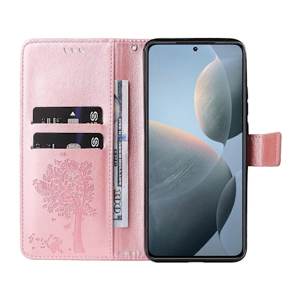 KT Imprinting Flower Series-3 Fodral till Xiaomi 14T Katt Träd Mönster Flip Läder Telefonskal Multicolor Style L