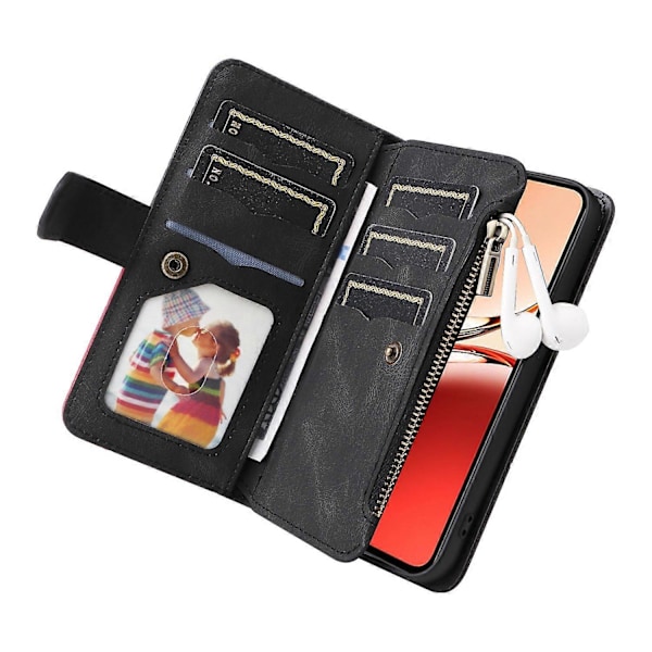 KT Multi-Function Series-5 Etui til Oppo Reno12 F 5G Lynlås Pung Læder Telefon Cover Stativ Multicolor Style A
