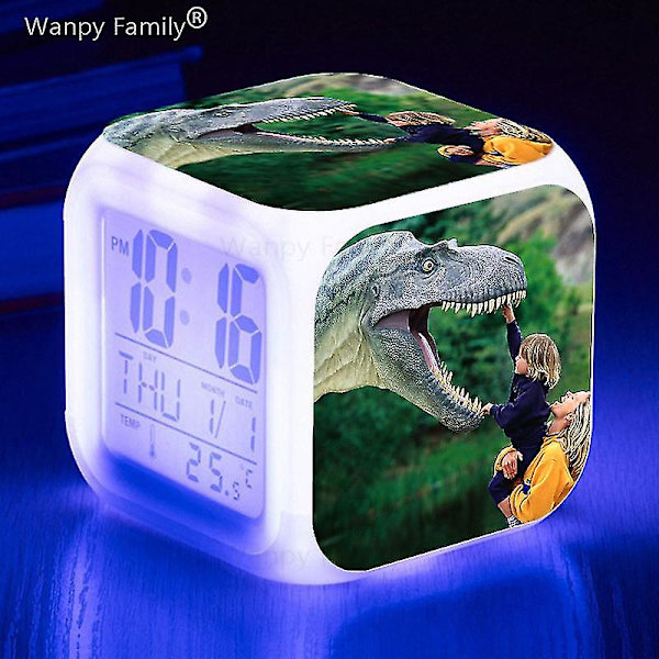 Tyrannosaurus Dinosaurie Väckarklocka 7 färgbyte Multifunktions väckningstimer Barnrum Lysande elektronisk watch Present till barn Deep Blue