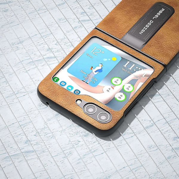 Til Samsung Galaxy Z Flip5 5G Retro Telefon Cover PU Læder Belagt PC Støtteben Cover Multicolor Style A