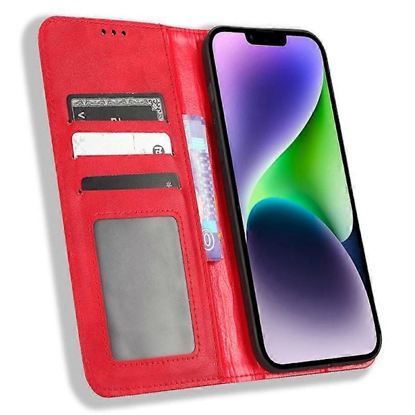 Retro Läderskal för iPhone 15 Plus Fodral Plånbok Ställ Anti-Rep Telefonskydd Multicolor Style C
