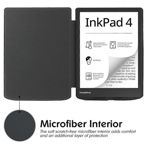 Etui til PocketBook InkPad Color 2/3 PB743 - Skin-Touch PU Læder E-Reader Cover med Auto Væk/Sov Multicolor Grey