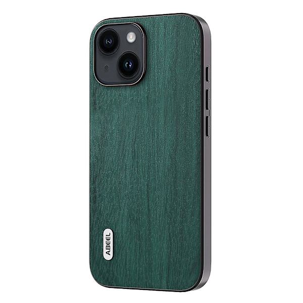 Phone case för Iphone 15 Plus, Wood Texture Pu-läderbelagd Pc+tpu cover Green