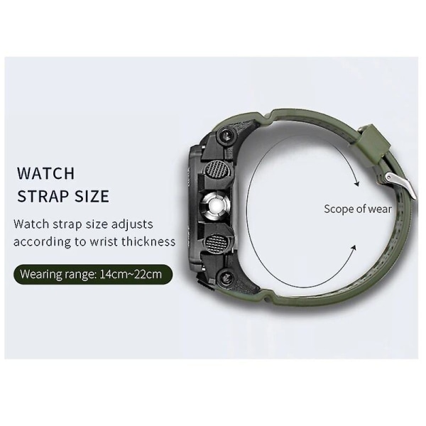 Smael New Sport Watch Herr 50m Vattentät klocka Alarm Reloj Hombre 1545d Dual Display Armbandsur Quartz Military Watches For Herr CamoArmyGreen