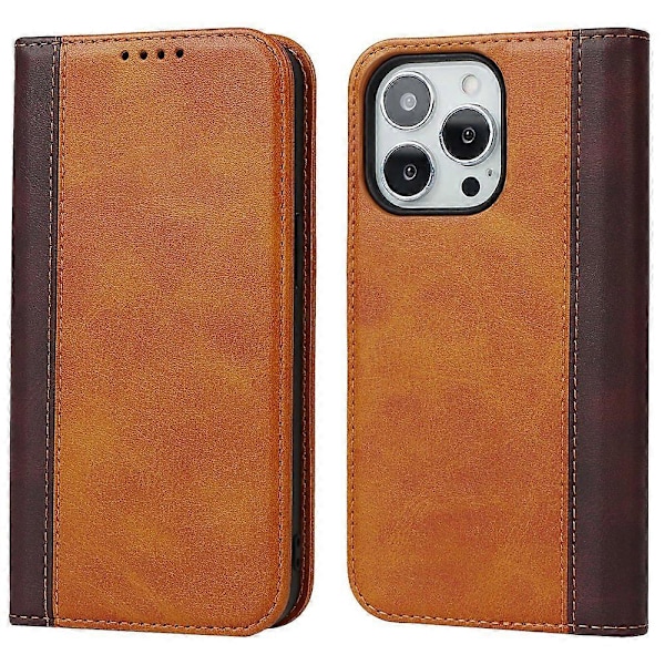 För iPhone 15 Pro Tvåfärgad Splitsad PU Läder Telefonfodral Stöd Stativ Plånboksfodral Multicolor Style C