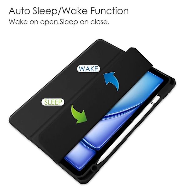 Klar taske i PU-læder med automatisk våge-/dvalefunktion og penholder til iPad Air 11 (2024) - Grøn Multicolor Black