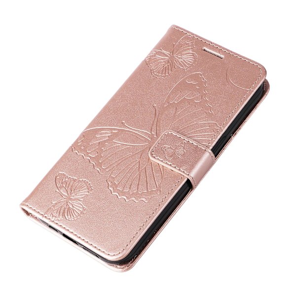 Læder Etui til Oppo A78 4g, Tegnebog Stand Præget Sommerfugl Telefon Cover Rose Gold
