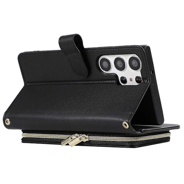 Til Samsung Galaxy S23 Ultra Cover med Håndrem Rhombus Lynlås Læder Telefon Cover Multicolor Style A