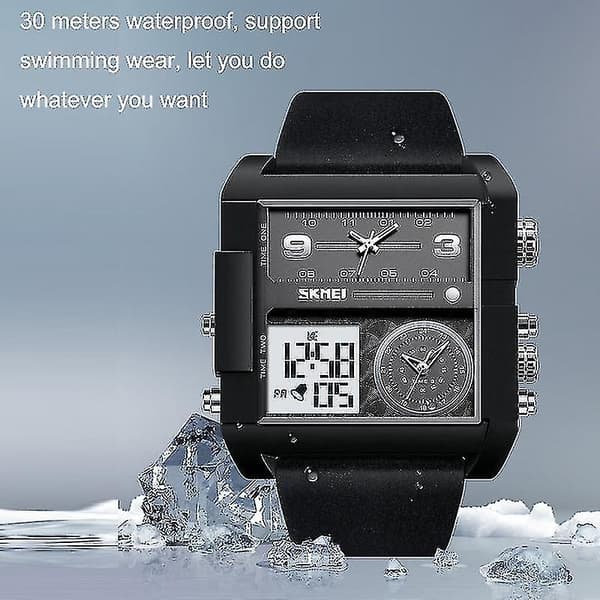 Skmei 2021 Square Large Dial Watch för män Black White Machine