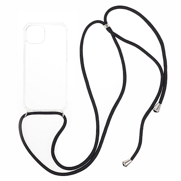TPU Telefon Cover til iPhone 15 Plus, Fire Hjørne Anti-drop Klar Telefon Bagside Cover med Lanyard