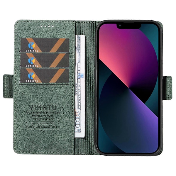 YIKATU YK-005 Pung Etui til iPhone 14 Stativ PU Læder Hud-berørings Magnetisk Beskyttende Telefon Cover Multicolor Style D