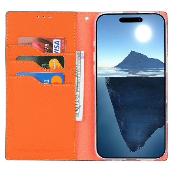 Plånboksfodral för iPhone 16 Pro Äkta Läder Telefonskal Litchi Textur Multicolor Style B
