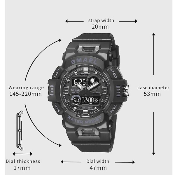 Smael Sportklockor Digital Watch Led 50m Vattentät Militär Armbandsur Manklockor 8063 Herrklockor Stoppur Väckarklocka YELLOW