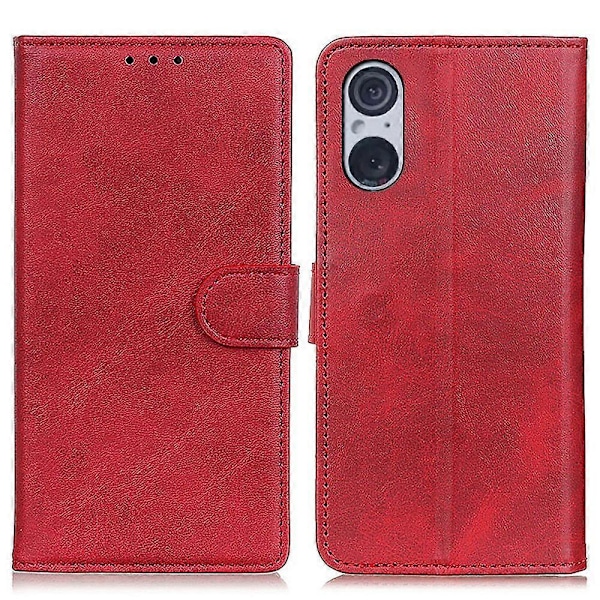 Læder telefoncover til Sony Xperia 5 V, ridsefast, tekstur af okselæder, pung med stativ Multicolor Style B