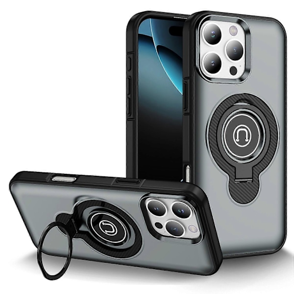 Til iPhone 16 Pro Cover TPU+PC Magnetisk Bilholder Telefon Cover med Ring Stand Multicolor Grey