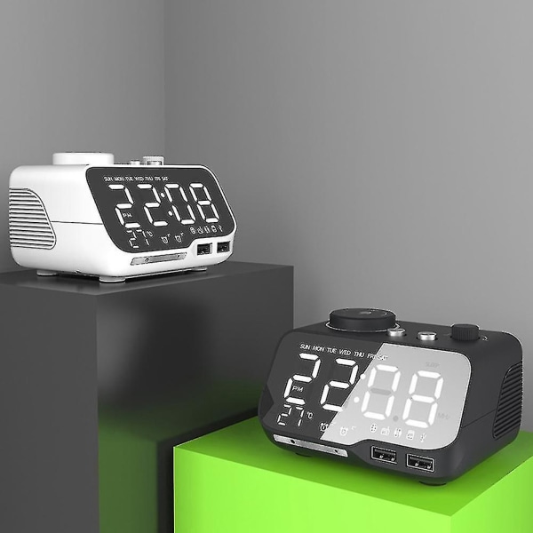 USB Oplader LED Digital Vækkeur med FM Radio, (sort) EU Stik A