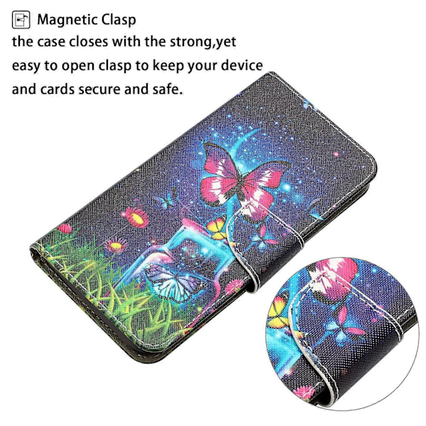 Magnetisk etui med mønstertryk og tegnebogsfunktion til Samsung Galaxy A25 5G Multicolor Bottle and Butterfly