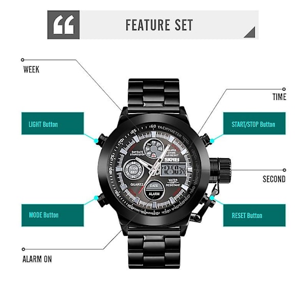 Skmei Luxury Herr Quartz Digital Watch Sportklockor Vattentät black with box