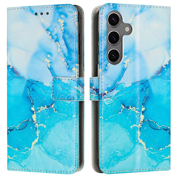 För Samsung Galaxy S25/S24 Ställfodral Marmormönster PU Läder Plånboksfodral med Handledsrem Multicolor Blue/Green