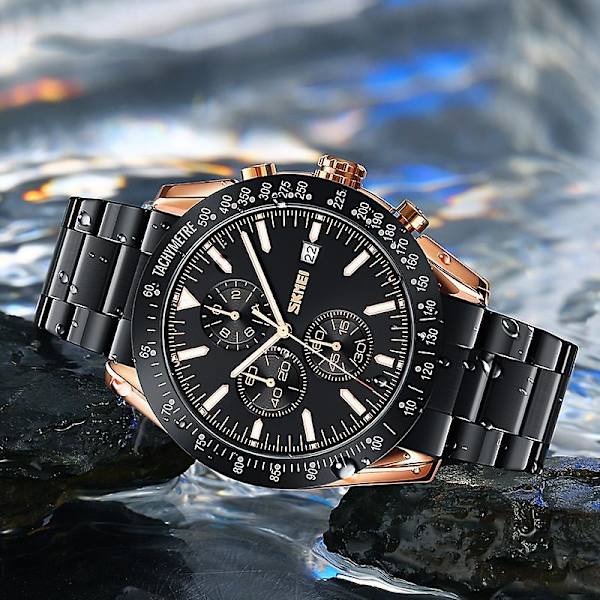 Skmei 9253 Men Stoppur Date Six Pin Quartz Watch Gold Black Silver black