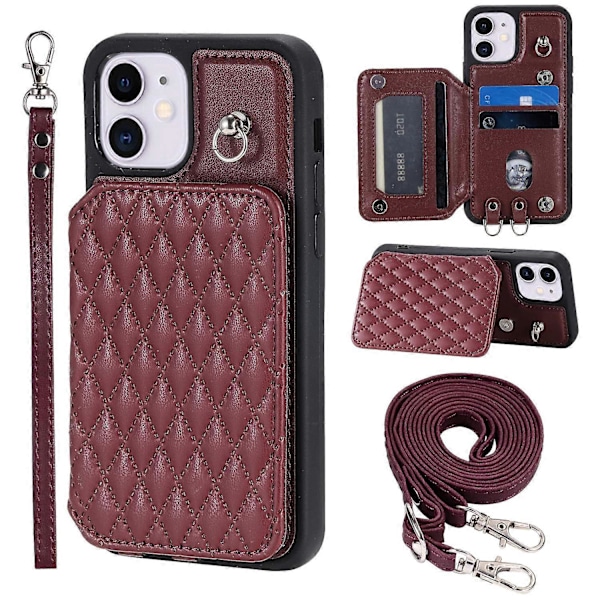 Style 008 Stødsikkert etui til iPhone 11 RFID-blokerende PU+TPU telefoncover med stropper Multicolor Style D