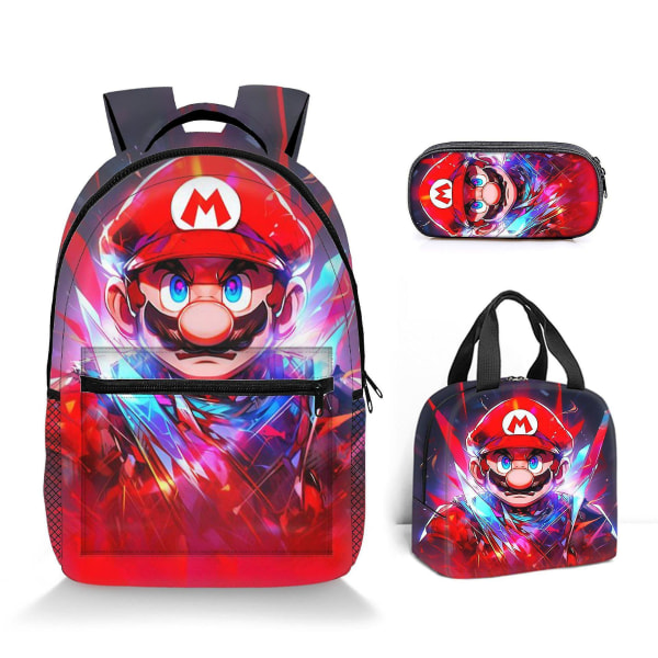 Super Mario Printed Ryggsäck Student Polyester Tecknad Barn Ryggsäck Tredelad Set Style 2