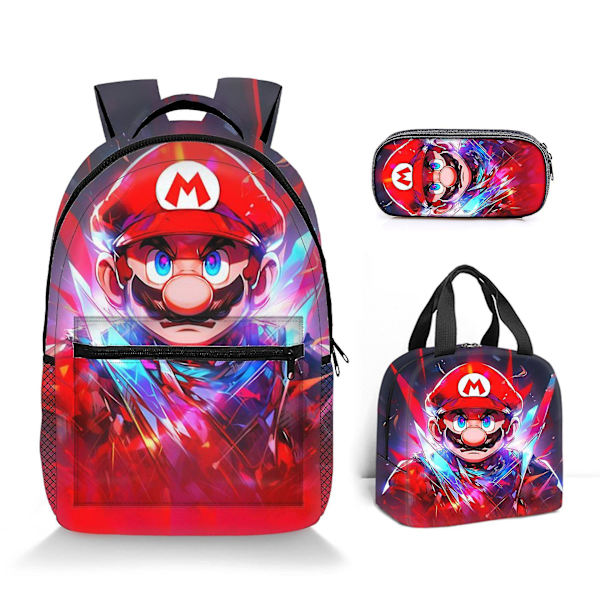 Super Mario Trykt Ryggsekk Student Polyester Tegneserie Barneryggsekk Tredelt Sett Style 2