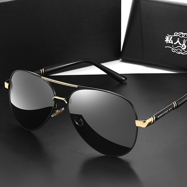 Polariserade solglasögon Herr Solglasögon Dam UV-skydd Klassiska Aviator Solglasögon Körglasö Black frame golden beam black Gray