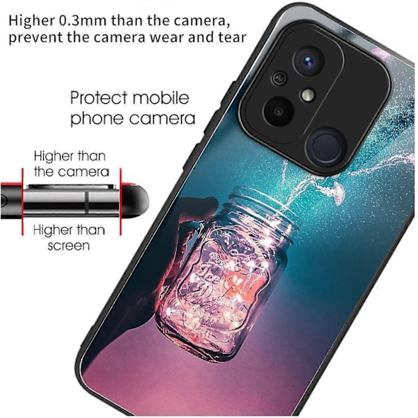 Telefoncover til Xiaomi Redmi 12C 4G, resistent TPU+hærdet glas, mønsterdesign Multicolor Bottle Jellyfish
